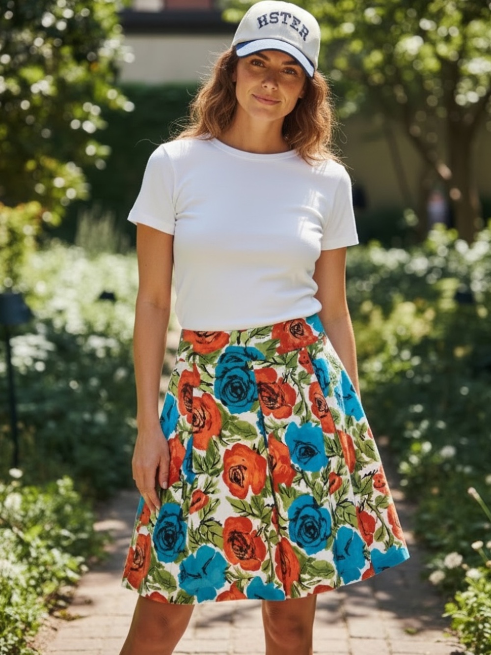 Talbots Floral A-Line Pleated Cotton Skirt